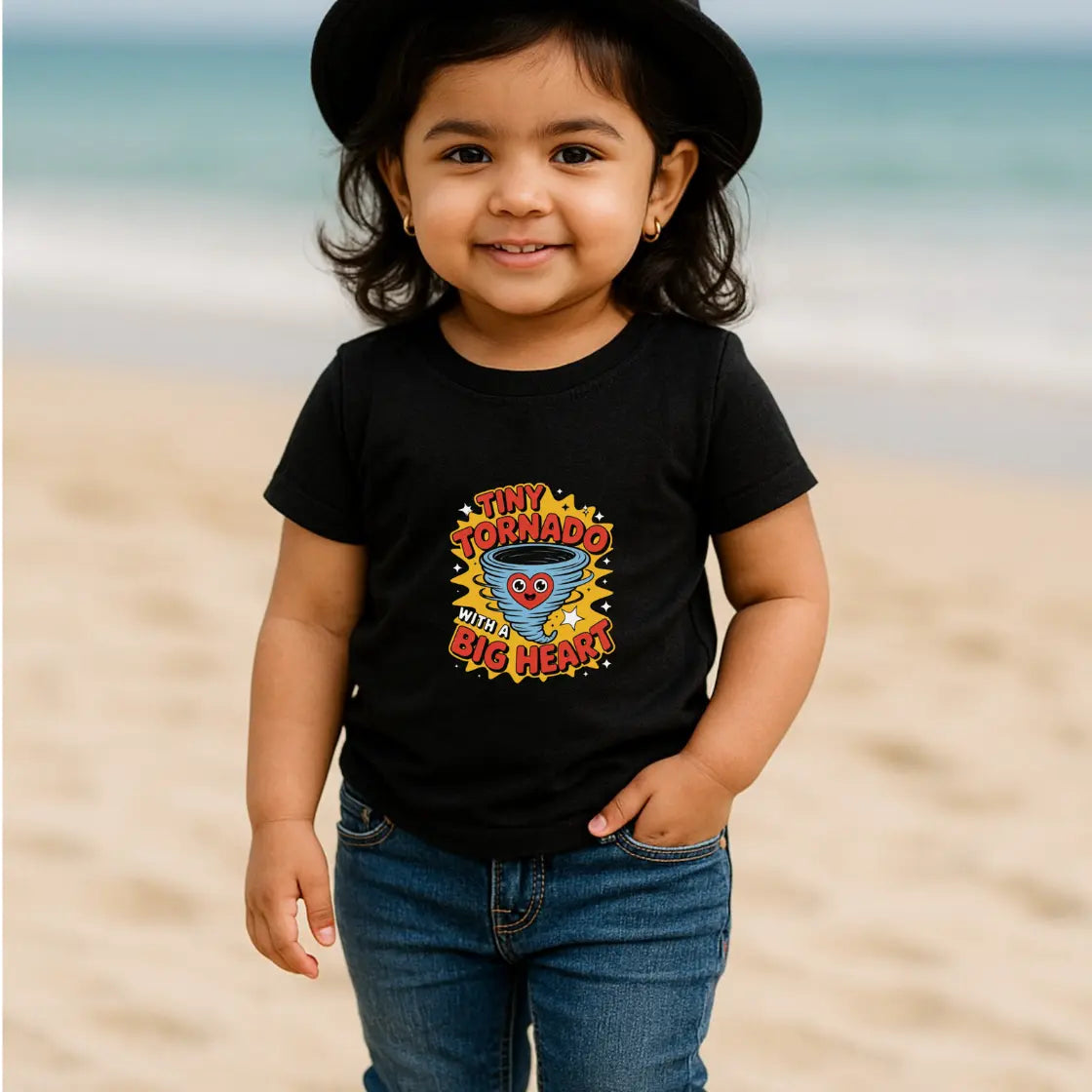 Girl's Crew Neck T-ShirtLittle Tornado with a Big Heart – Girls' Cotton Crew Neck T-Shirt | Soft & Comfy Kids Tee - Kids Hug